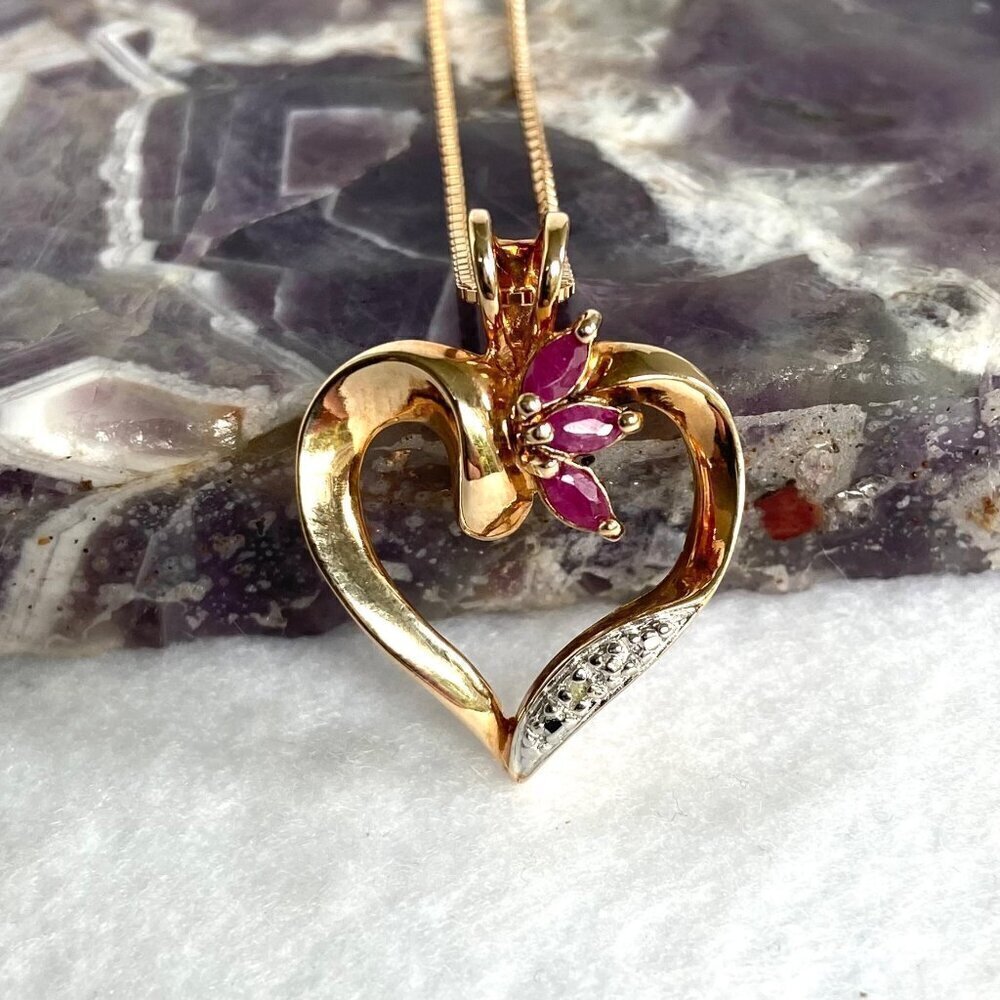 Ross-Simons Gold Vermeil Sterling Silver 925 Ruby Open Heart Pendant Necklace - Picture 11 of 16